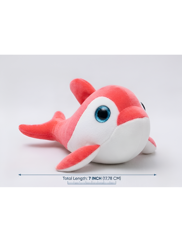 Dolphin Plush Toy - 7-Inch Cute Coral Red Soft Stuffed Animal Marine Life Teddy Bear with Big Blue Glitter Eyes for Kids and Toddlers ST14658
