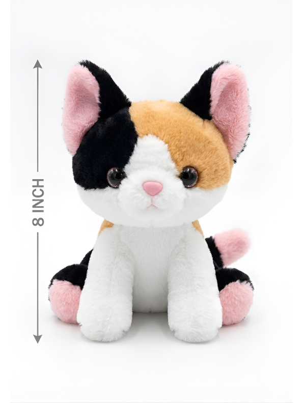 Calico Cat Plush Toy – 8-Inch Cute Stuffed Animal Kitty for Kids and Toddlers, Tri-Color Kitten Soft Toy Gift ST16507
