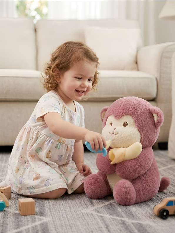 Monkey Soft Toy with Banana – Premium 40CM Plush Pink Ultra-Soft Kawaii Stuffed Animal for Kids, Toddlers & Nursery Decor Gift ST14535
