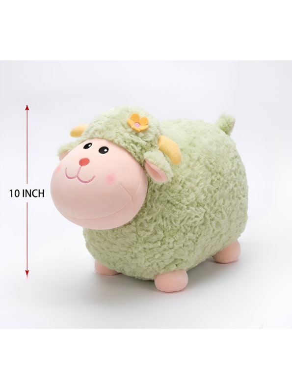 Sheep Plush Toy – 10-Inch Cute Green Fluffy Lamb Soft Stuffed Animal with Flower Accent, Kawaii Lamb Pillow Plushie Gift for Kids and Toddlers ST11470