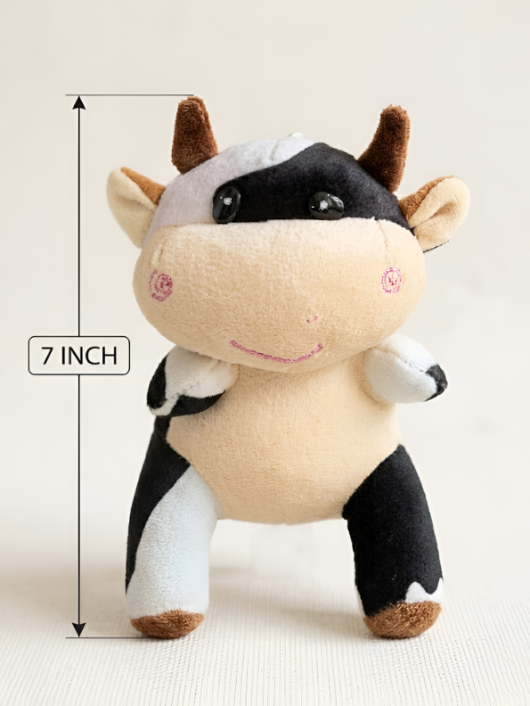 Cow Plush Toy – 7-Inch Soft Stuffed Animal Holstein Cow with Horns & Tail, Kawaii Cattle Plushie Figure for Toddlers ST14582