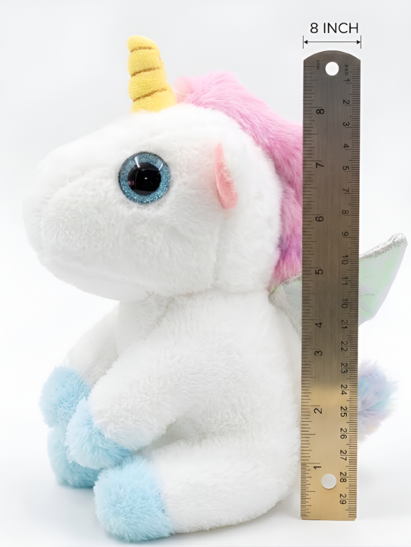 Magical Unicorn Plush Toy – 8-Inch Cute Stuffed Pegasus with Shimmering Wings, Glitter Eyes, and Rainbow Tail – Soft White Unicorn Soft Toy for Kids ST11066
