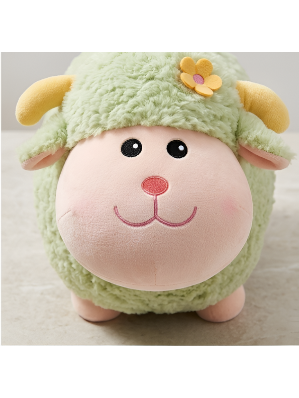 Sheep Plush Toy – 10-Inch Cute Green Fluffy Lamb Soft Stuffed Animal with Flower Accent, Kawaii Lamb Pillow Plushie Gift for Kids and Toddlers ST11470