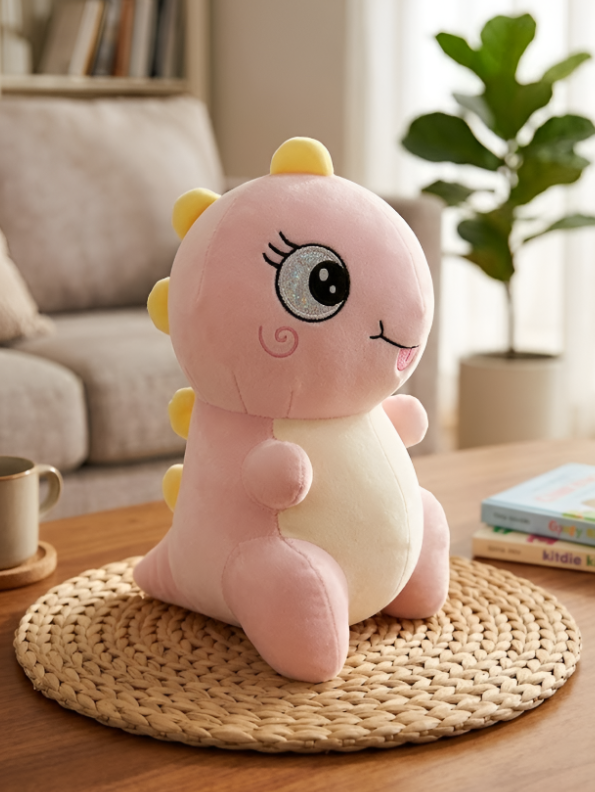 Pink Dinosaur Plush Toy – 7-Inch Soft Stuffed Animal Dino with Cute Embroidery – Small Kawaii Dinosaur Doll for Toddlers, Kids ST14707