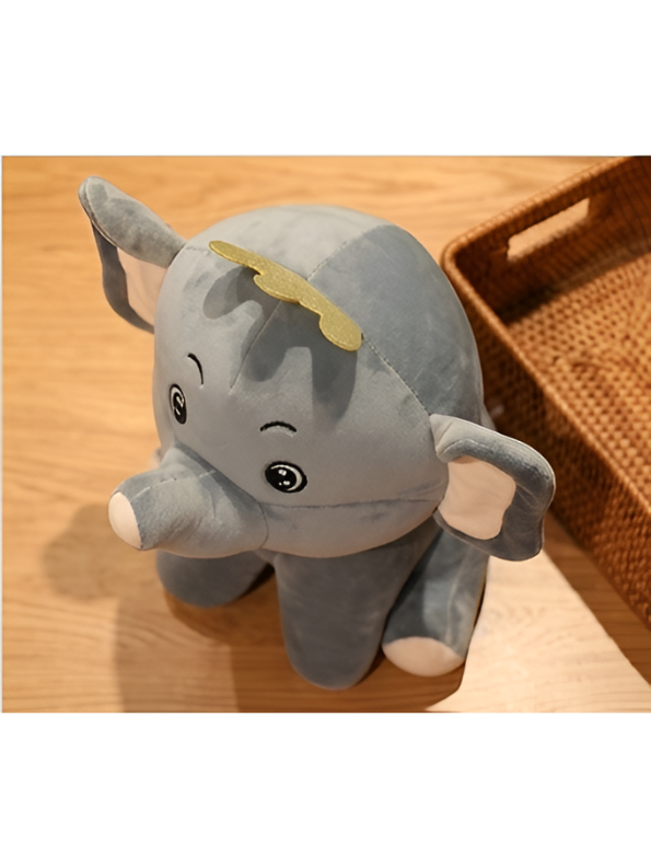 Crown Elephant Plush Toy - Soft Grey Elephant Stuffed Animal with Golden Crown, Big Ears, and Upturned Trunk, Kawaii Plushie Doll for Kids ST11471