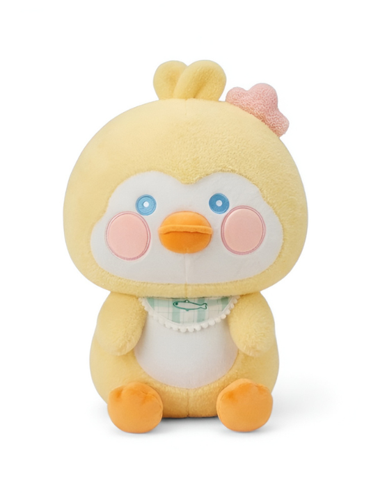 Penguin Plush Toy – 15-Inch Yellow Soft Kawaii Stuffed Animal with Gingham Fish Bib & Pink Cheeks, Cute Room Décor & Perfect Gift for Kids ST14588