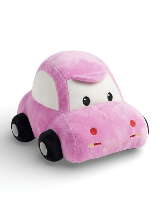 Pink Plush Toy Car for Toddlers – (9 INCH) Soft Stuffed Vehicle Pillow with Cute Face, Premium Fabric Sensory Toy for Babies, Infants & Kids ST14172