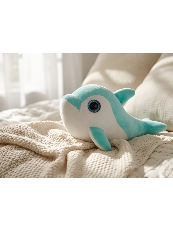 Dolphin Plush Toy - 7-Inch Cute Coral Blue Soft Stuffed Animal Marine Life Teddy Bear with Big Blue Glitter Eyes for Kids and Toddlers ST14658