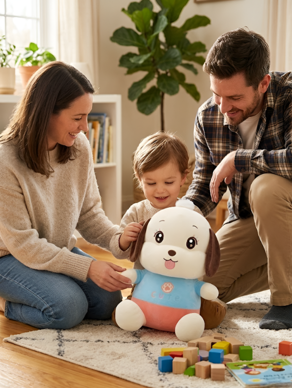 Puppy Dog Toy – 12-Inch Soft Plush Premium Cuddly Stuffed Animal with Blue Shirt & Pink Pants, Cute Plushie for Kids, Toddlers & Gift ST13992