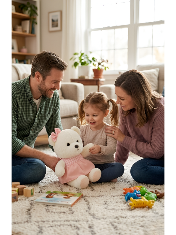 Teddy Bear with Pink Gingham Dress – 8-Inch White Plush Soft Stuffed Animal Toy for Toddlers, Kids ST11121