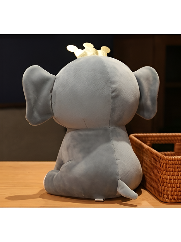Crown Elephant Plush Toy - Soft Grey Elephant Stuffed Animal with Golden Crown, Big Ears, and Upturned Trunk, Kawaii Plushie Doll for Kids ST11471