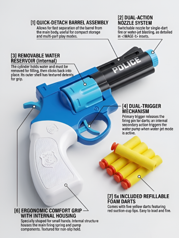 Blue Police Rifle Toy Gun with Soft Bullets – Safe Role Play Shooter for Kids LMI11213.
