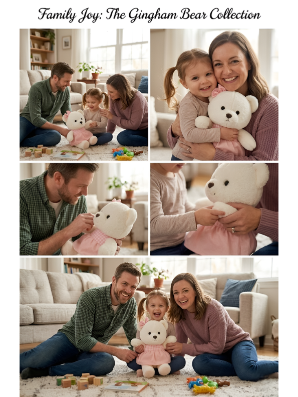 Teddy Bear with Pink Gingham Dress – 8-Inch White Plush Soft Stuffed Animal Toy for Toddlers, Kids ST11121