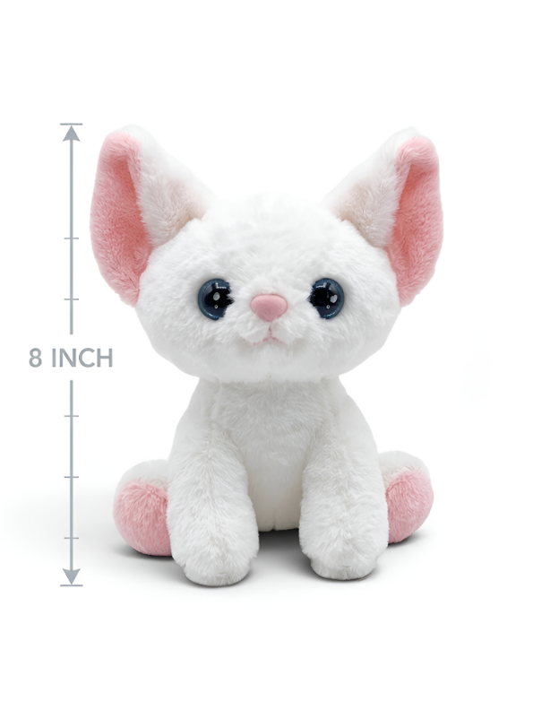 Cute White Kitty Plush Toy – 8-Inch Soft Stuffed Cat Animal with Large Blue Eyes and Pink Accents, Perfect Gift for Kids and Toddlers ST16507