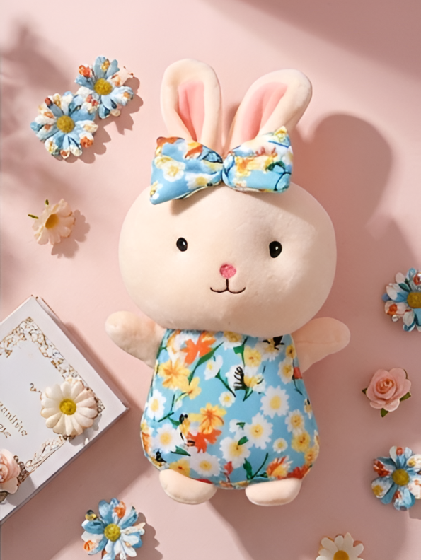 Bunny Toy with Floral Dress and Bow | 7-Inch Cute Plush Soft Stuffed Animal Rabbit for Toddlers ST11129