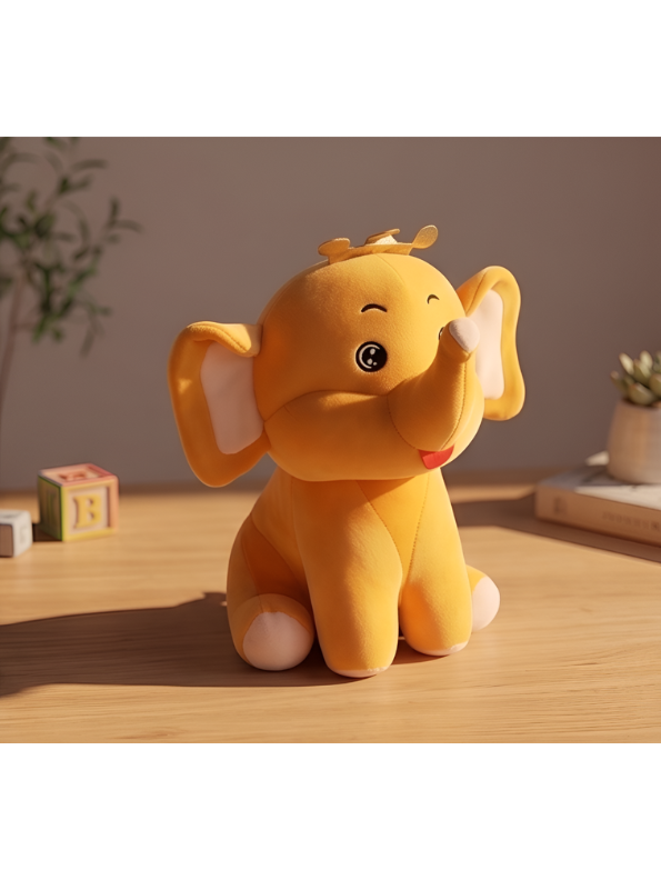 Crown Elephant Plush Toy - Soft Yellow Elephant Stuffed Animal with Golden Crown, Big Ears, and Upturned Trunk, Kawaii Plushie Doll for Kids ST11471