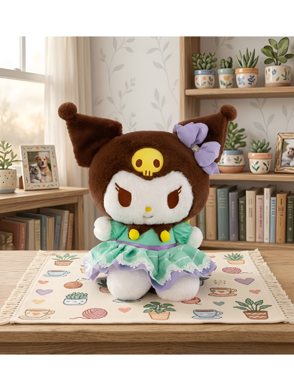 Official Sanrio Kuromi Plush Doll – 30cm Collector’s Edition in Pastel Green Lace Dress – Brown & Purple Soft Stuffed Toy ST15976