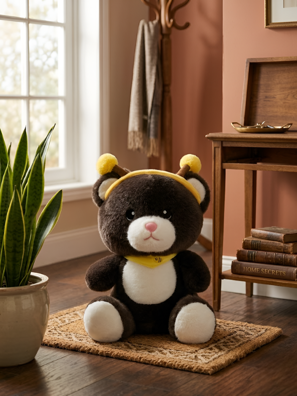 Brown & White Plush Teddy Bear with Bee Antennas and Bandana – Adorable 35CM Ultra-Soft Stuffed Animal Toy for Kids, Toddlers ST16299