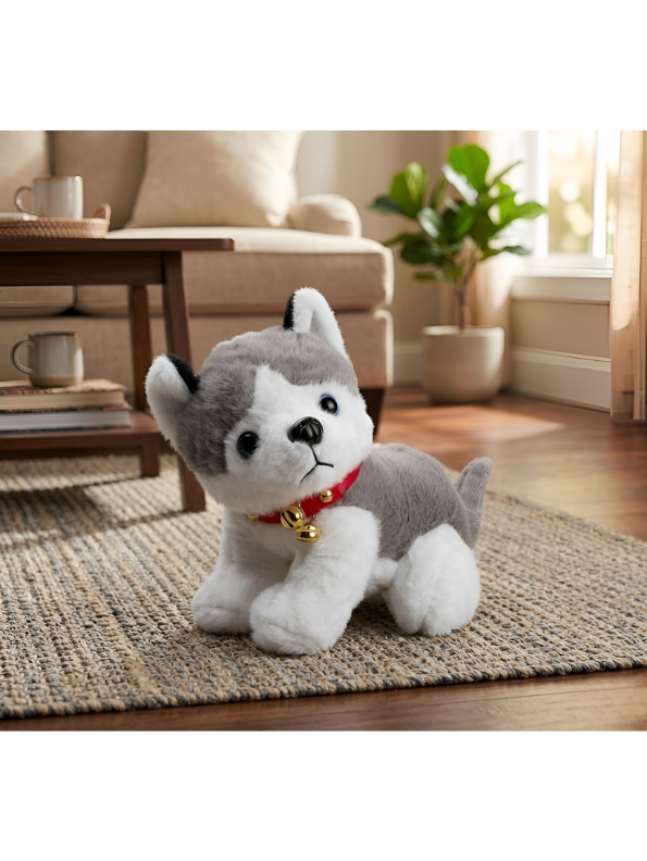 40cm Soft Husky Plush Stuffed Animal – Adorable Husky Puppy Dog Toy with Red Collar & Bell, Ultra-Cuddly Gift for Kids and Dog Lovers ST14631