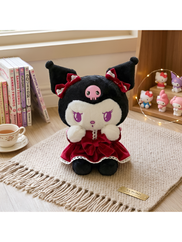 Official Kuromi Plush Doll – Gothic Lolita Red Velvet Dress Collectible Soft Toy with Lace Trim & Bows | Cute Kawaii Gift for Sanrio Fans & Collectors ST15963