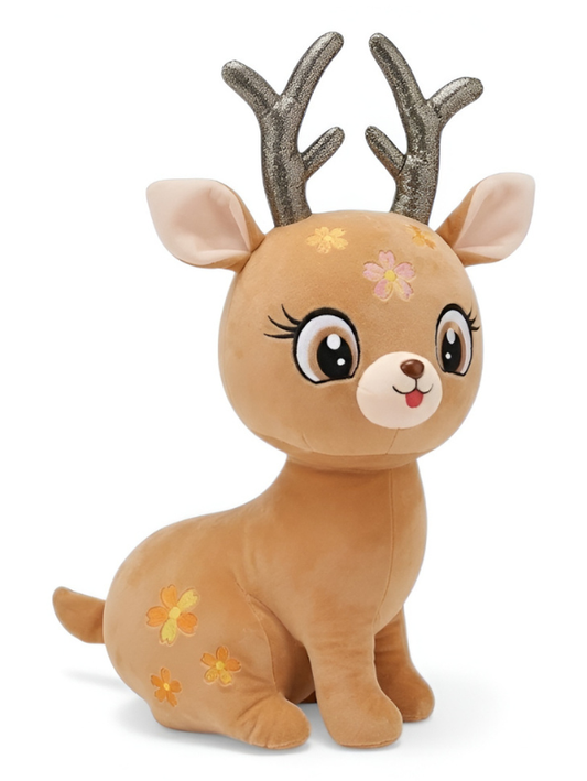 Reindeer Plush Toy – 8 Inch Soft Stuffed Deer with Sparkly Antlers & Floral Embroidery, Cute Holiday & Spring Gift for Kids and Toddlers ST11113