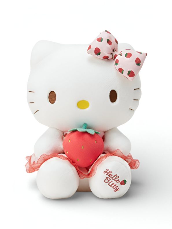 Hello Kitty Strawberry Plush – 12-Inch Kawaii Soft Stuffed Animal Toy with Red Strawberry Bow for Kids & Collectors ST14015