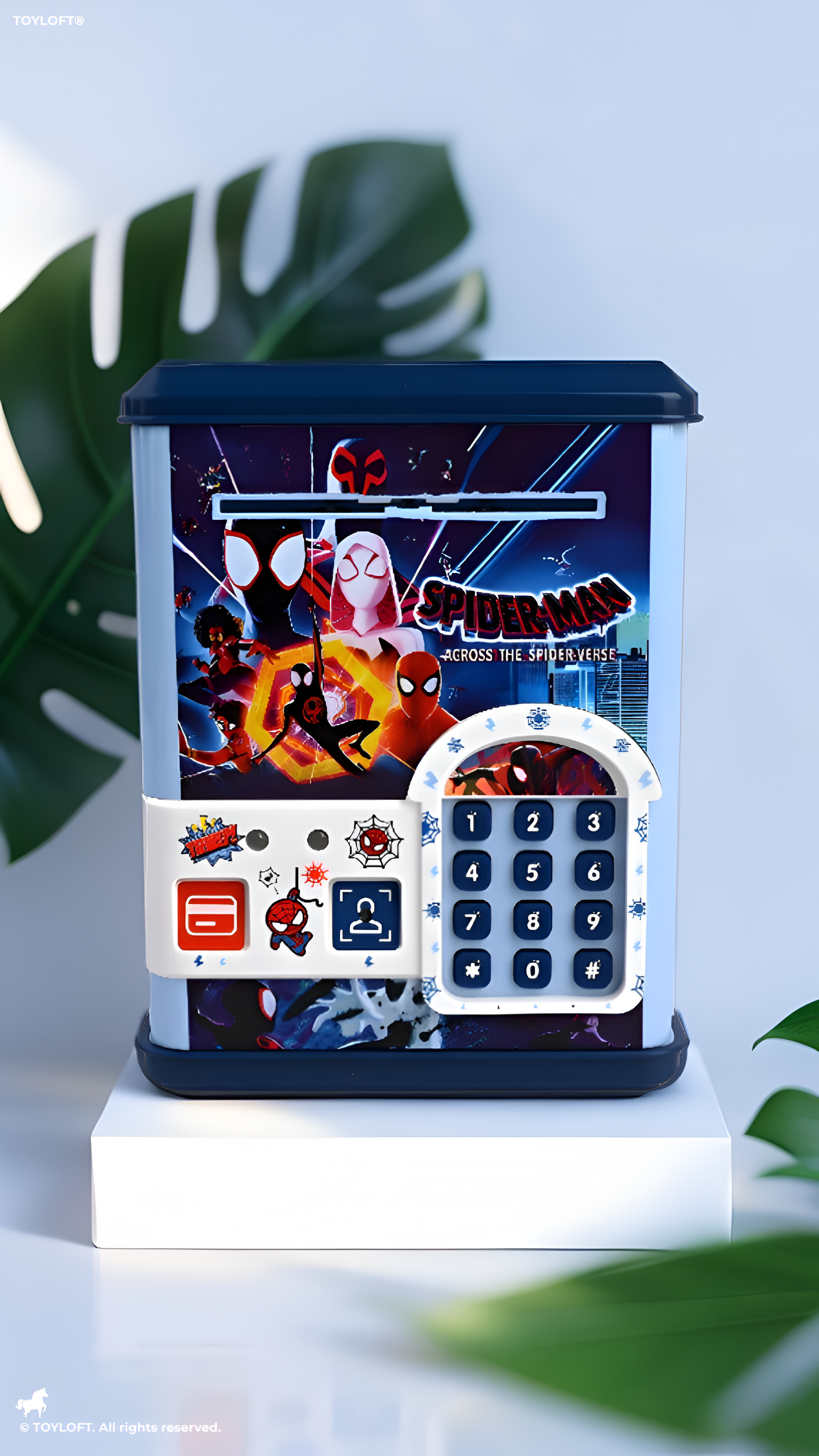 Spider-Man Across The Spider-Verse Money Safe Toy, Kids Electronic Coin Bank & ATM Password Savings Box, Musical Mini Safe Vault with Handle LMI14827
