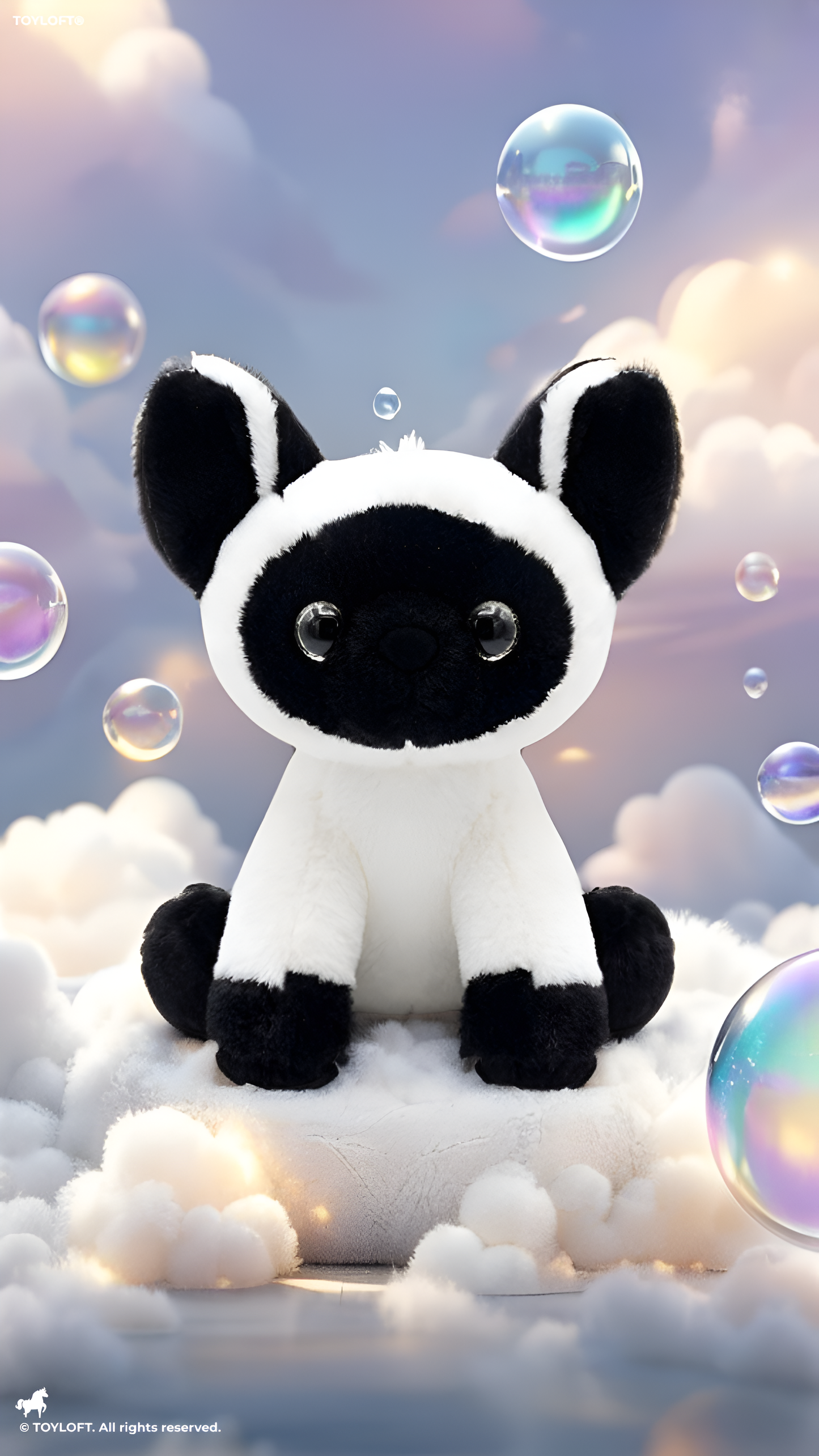 Siamese Cat Plush Toy – 8-Inch Cute Black and White Stuffed Animal Kitten with Big Glitter Eyes, Fluffy Soft Toy for Kids and Cat Lovers ST16507