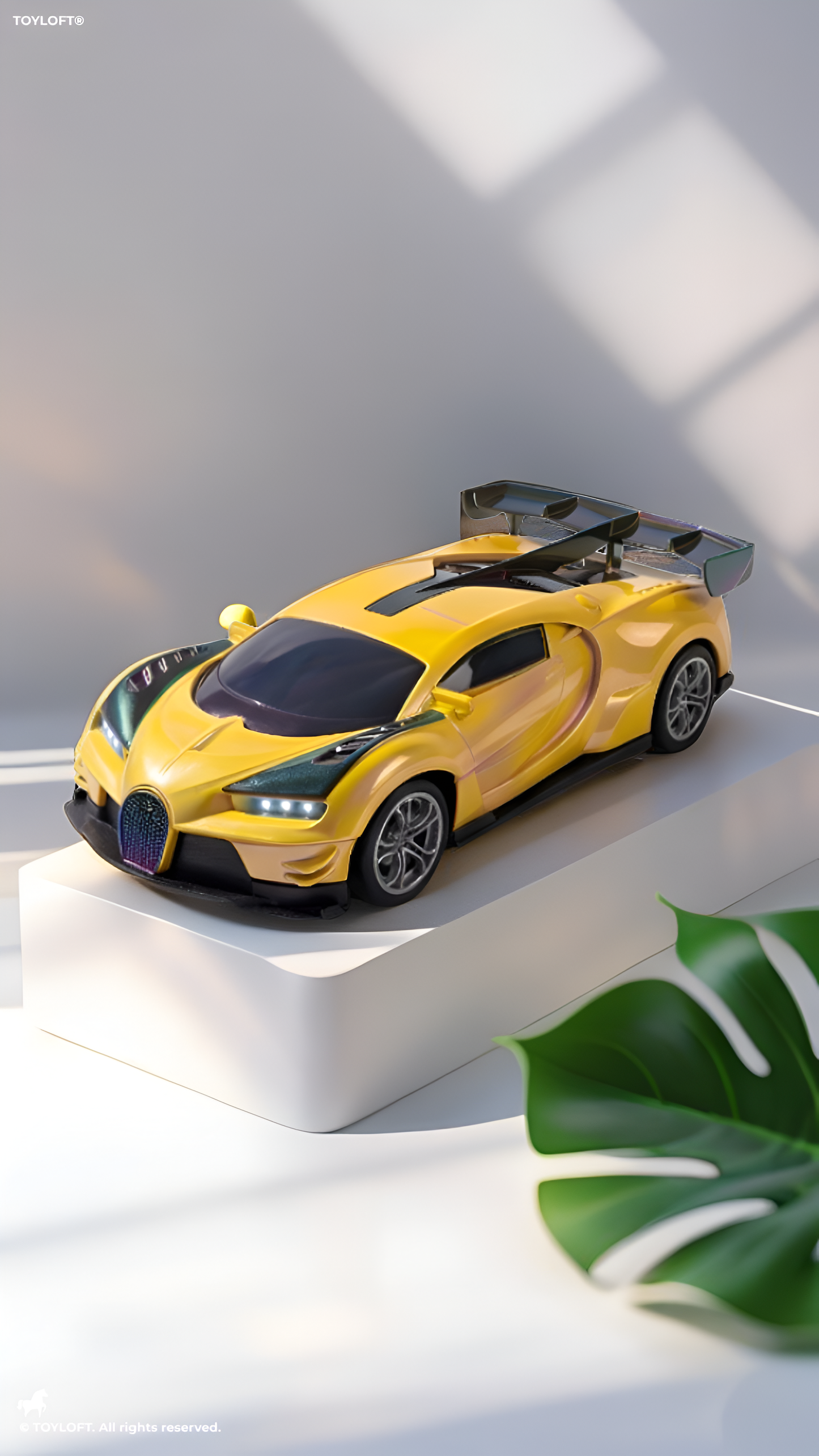 Bugatti Remote Control Car with LED Headlights – High-Speed RC Toy Car with Rechargeable Li-Ion Battery & Steering Wheel Remote, Gloss UV Finish Iridescent Yellow Racing Car for Kids & Adults LMI16770