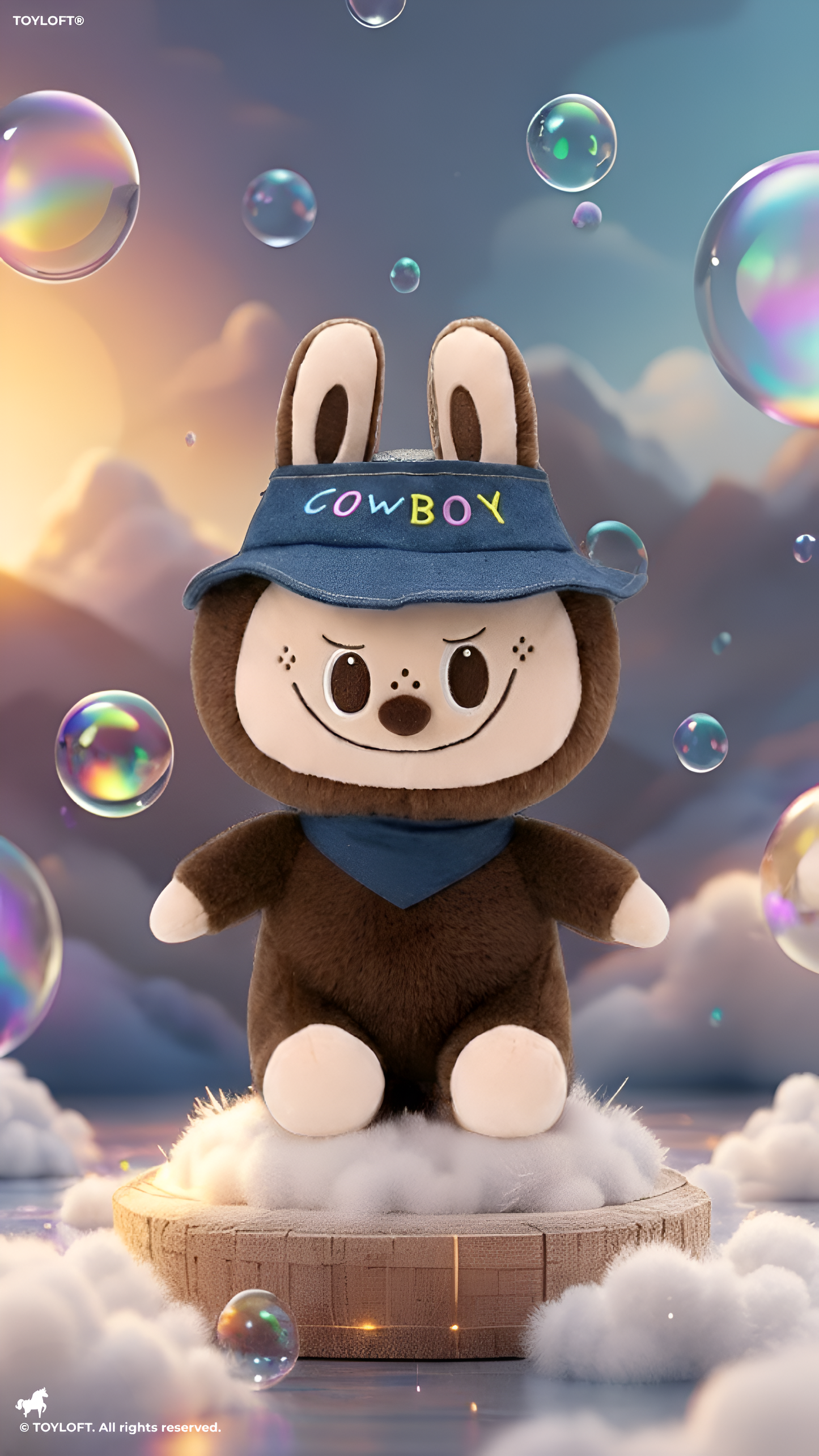 Cowboy Labubu Plush Toy - 10-Inch Soft Stuffed Animal with Denim Hat & Bandana, Cute Western Labubu Room Decor for Kids and Collectors ST15996