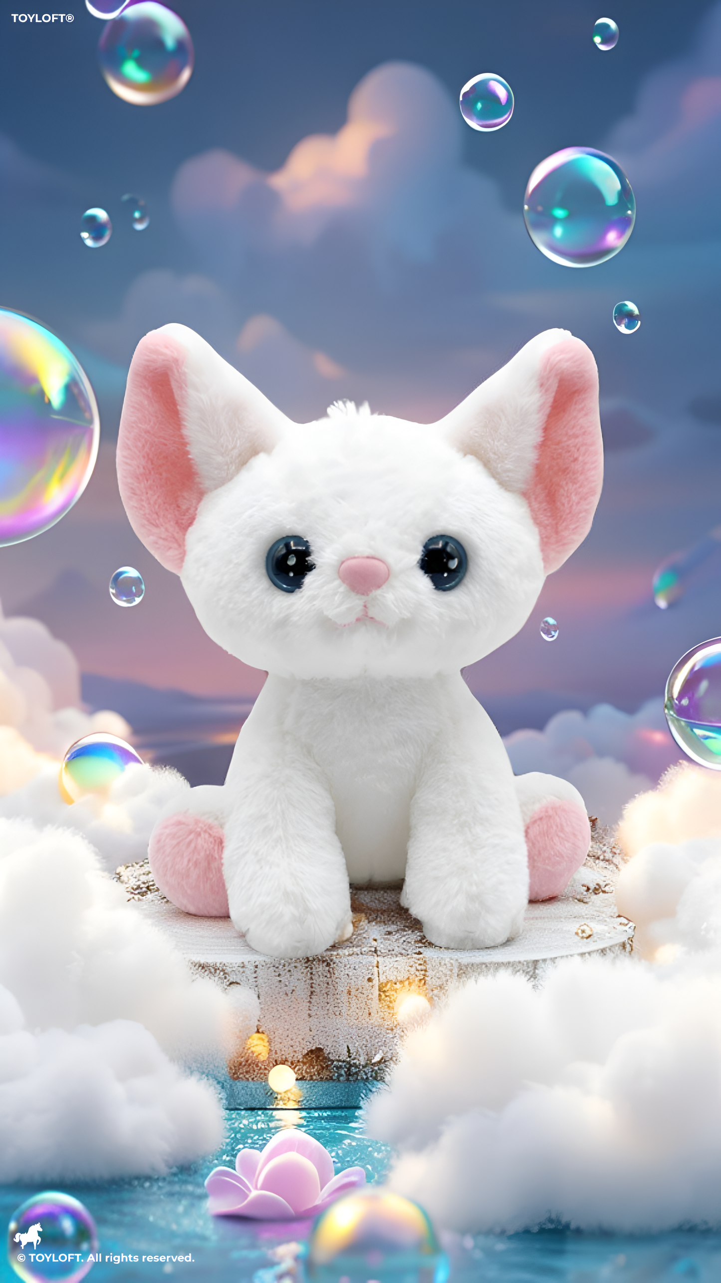Cute White Kitty Plush Toy – 8-Inch Soft Stuffed Cat Animal with Large Blue Eyes and Pink Accents, Perfect Gift for Kids and Toddlers ST16507