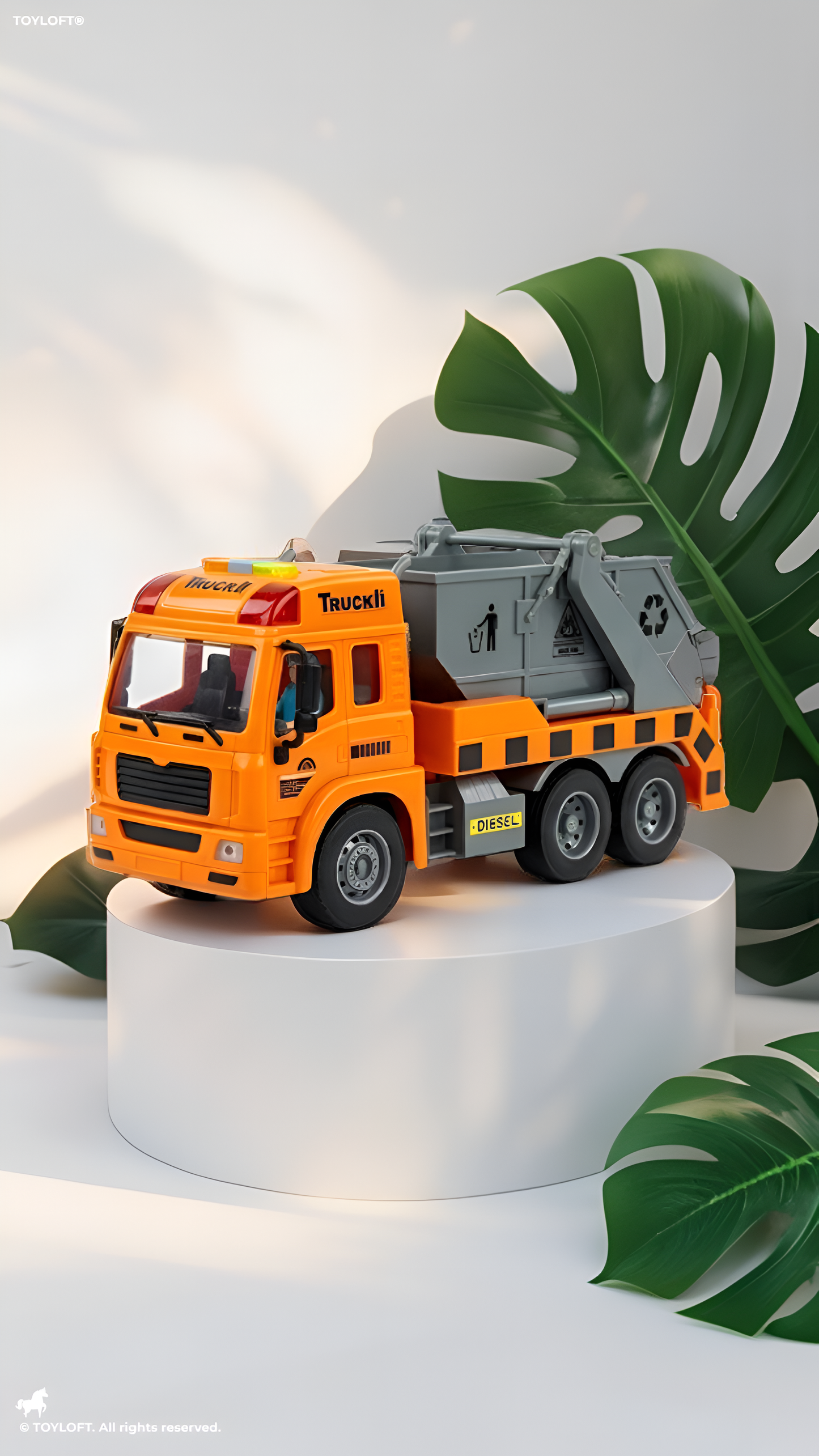 Sanitation Truck Toy – Friction Powered Construction & Recycling Vehicle Orange NX16771.
