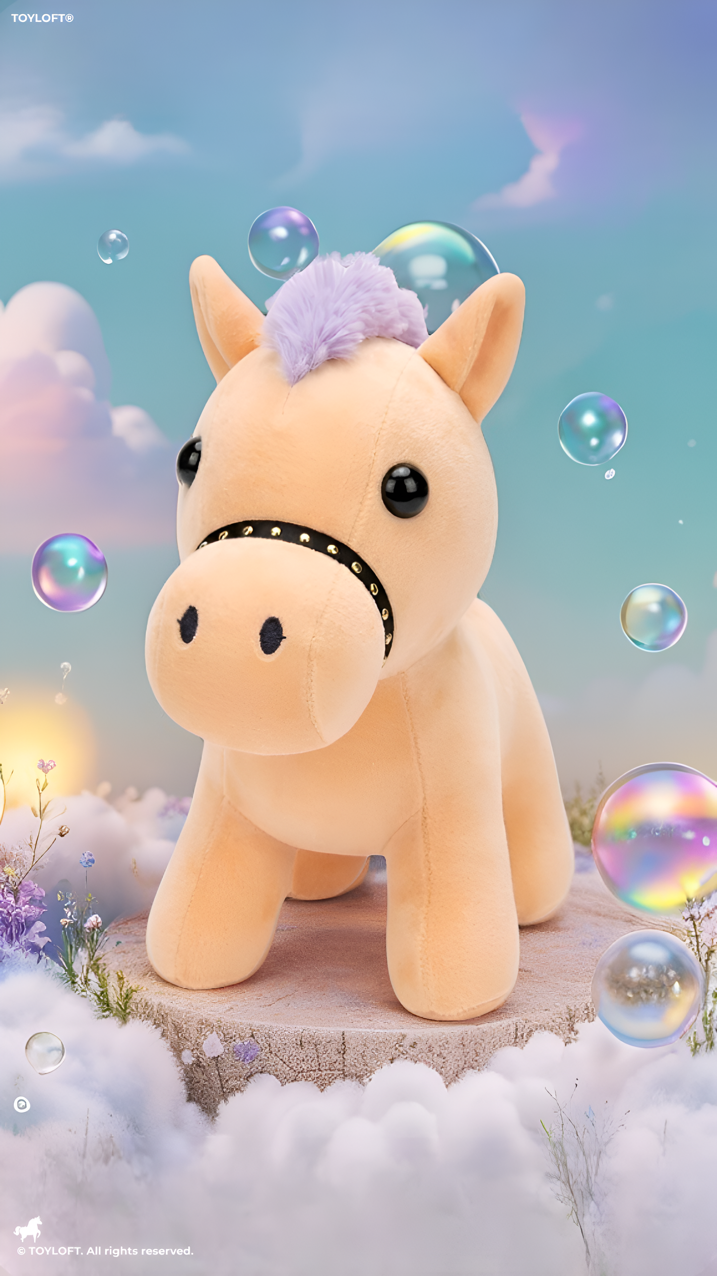 Cute Horse Plush Toy – 7-Inch Soft Stuffed Animal with Purple Mane and Tail, Pastel Peach Pony Plushie with Bridle Accent for Kids ST16465