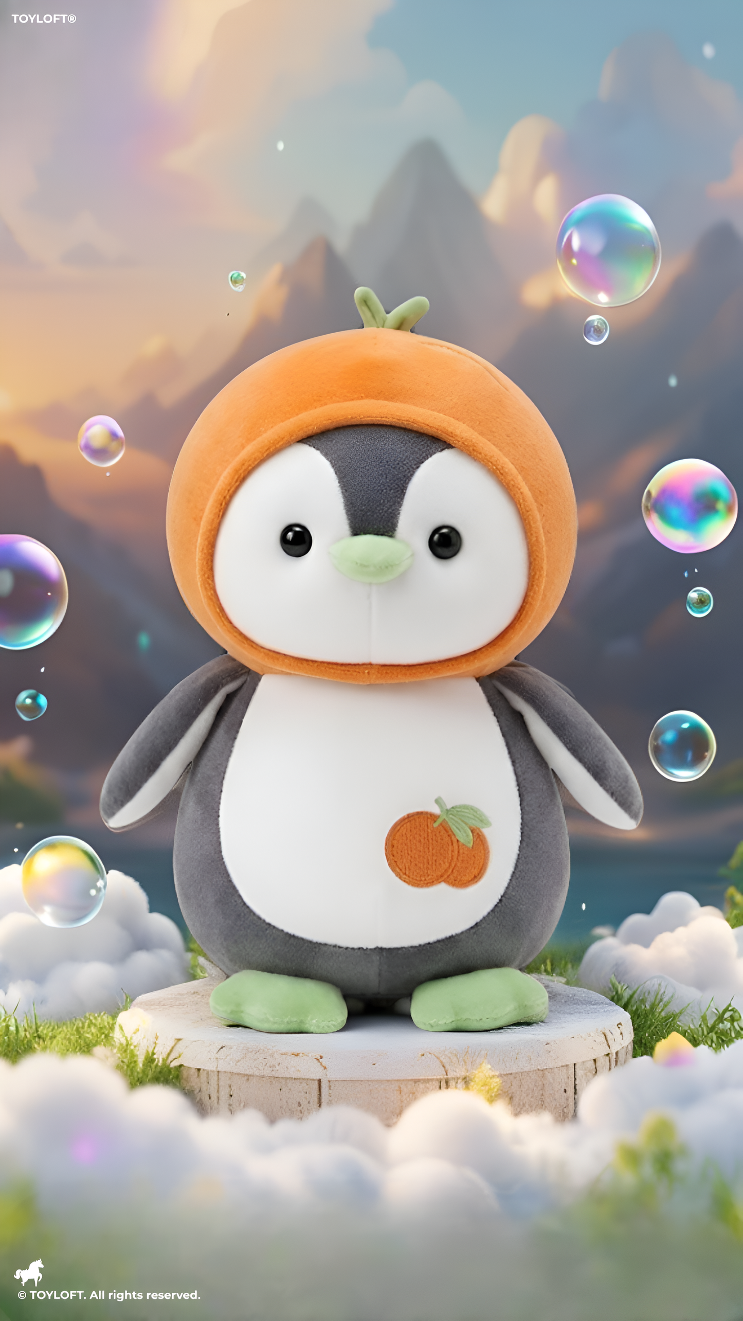 Penguin Plush with Orange Fruit Hood – 8-Inch Kawaii Soft Stuffed Animal Toy for Kids and Toddlers ST16501