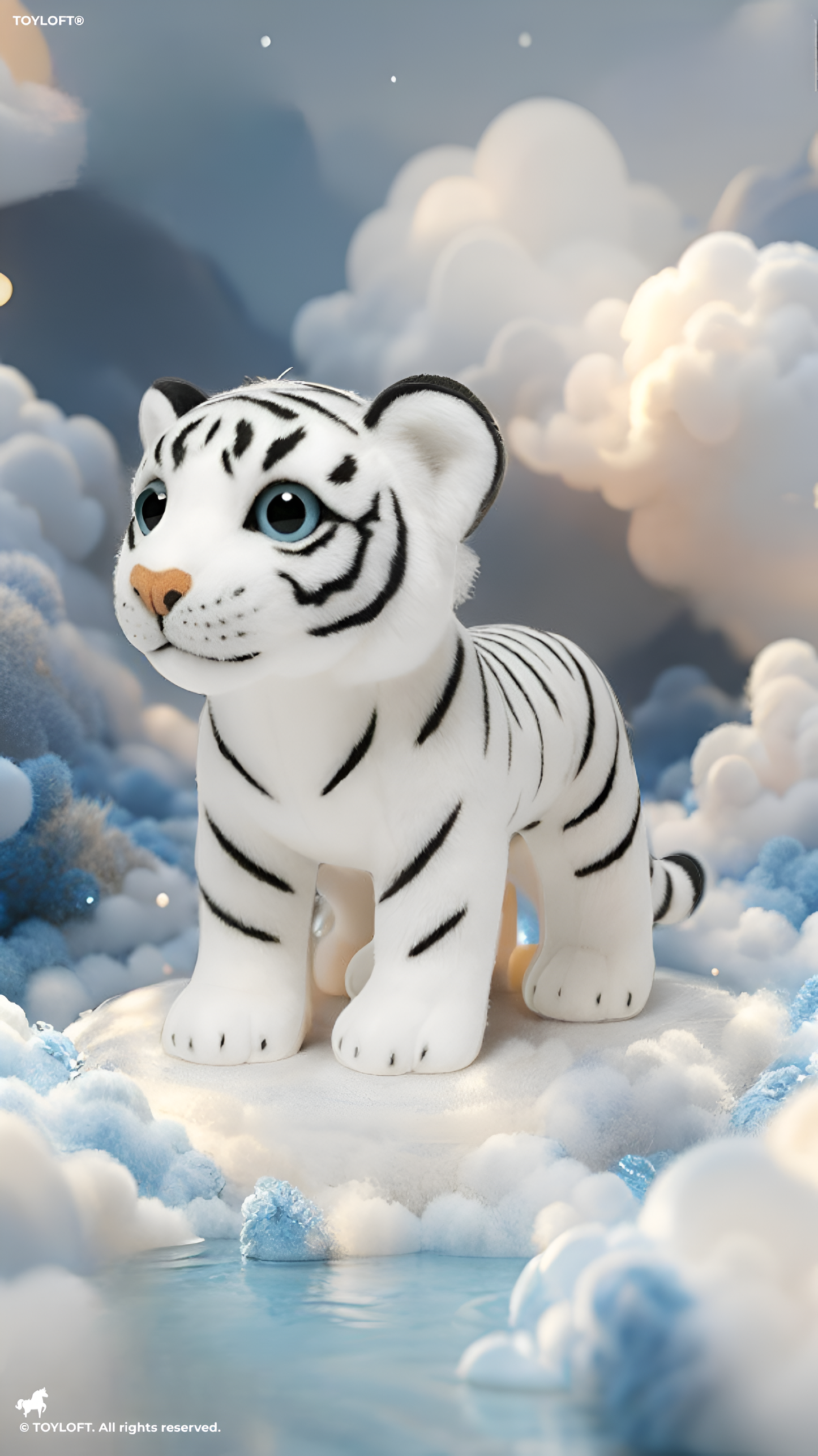 40cm White Tiger Cub Plush Toy with Blue Eyes – Realistic Soft Stuffed Animal ST14968.