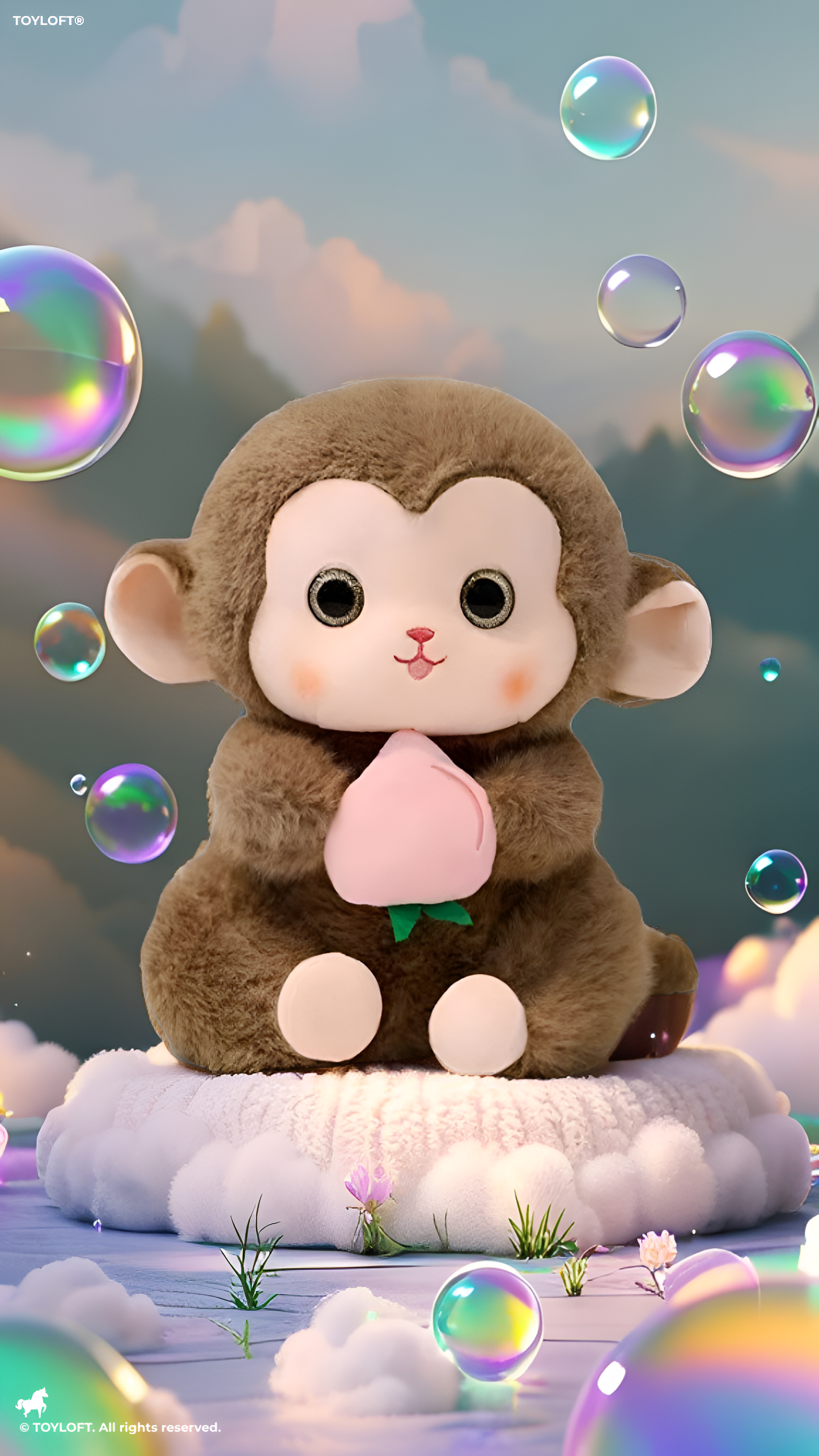 Grey Cute Monkey Plush Toy with Pink Peach, 10-Inch Soft Stuffed Animal Monkey Doll, Kawaii Nursery Decor and Birthday Gift for Kids, Girls and Boys ST14143