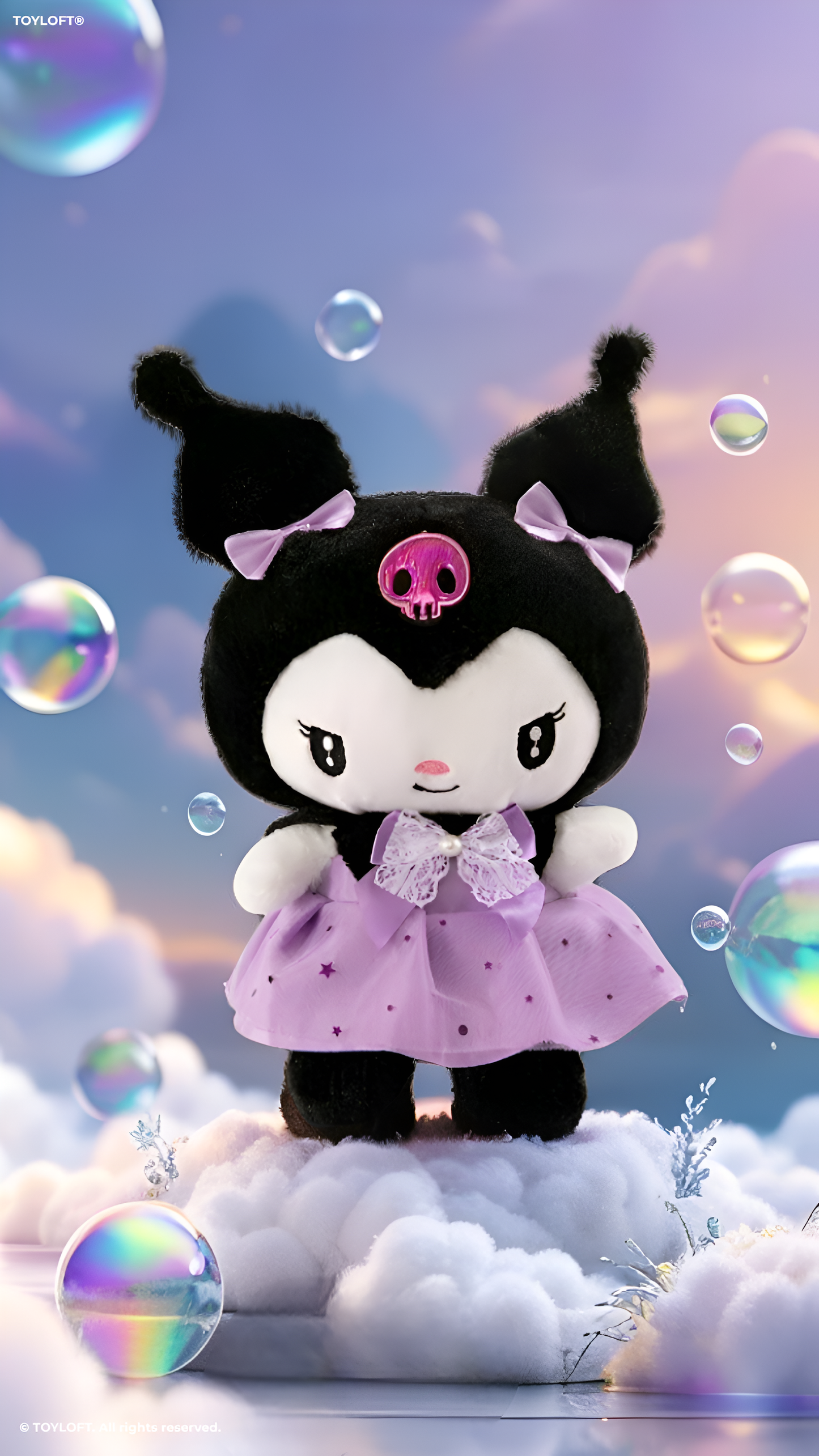 Kuromi Plushie with Lavender Lace Bow & Skirt – 10"  Cute Collectible Sanrio Character Toy for Kids ST15437