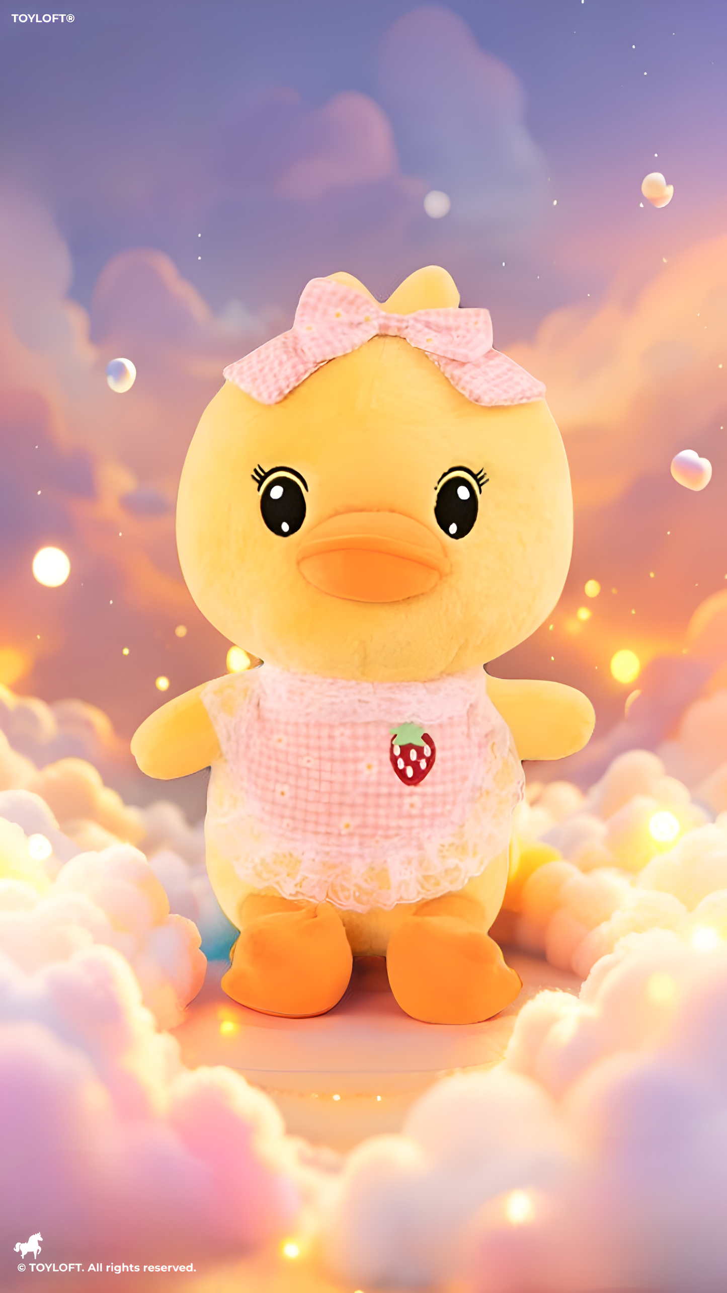 10 Inch Cute Yellow Duck Plush Toy with Pink Bow & Strawberry Apron ST15574.