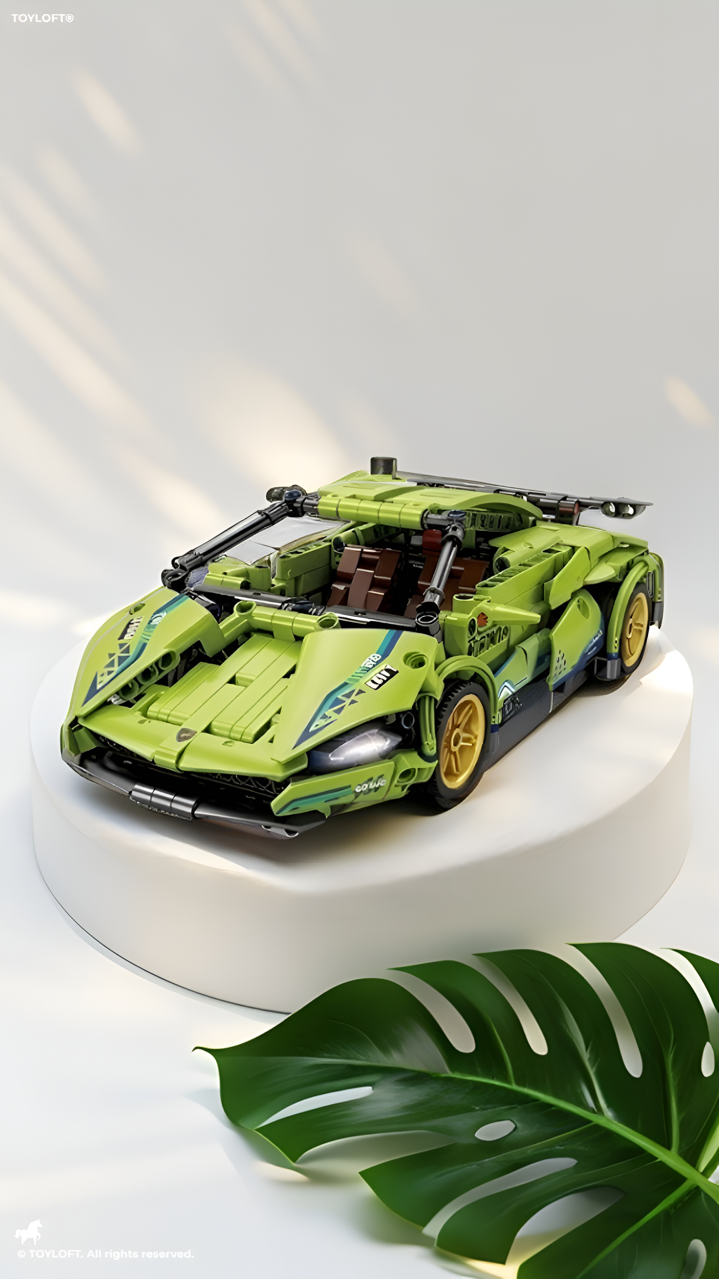 Mechanical Supercar Building Block Set -  Lime Green Sports Car with Pull-Back Action, Opening Scissor Doors & Realistic Mechanics - STEM Toy Kit for Kids & Adults TV6045