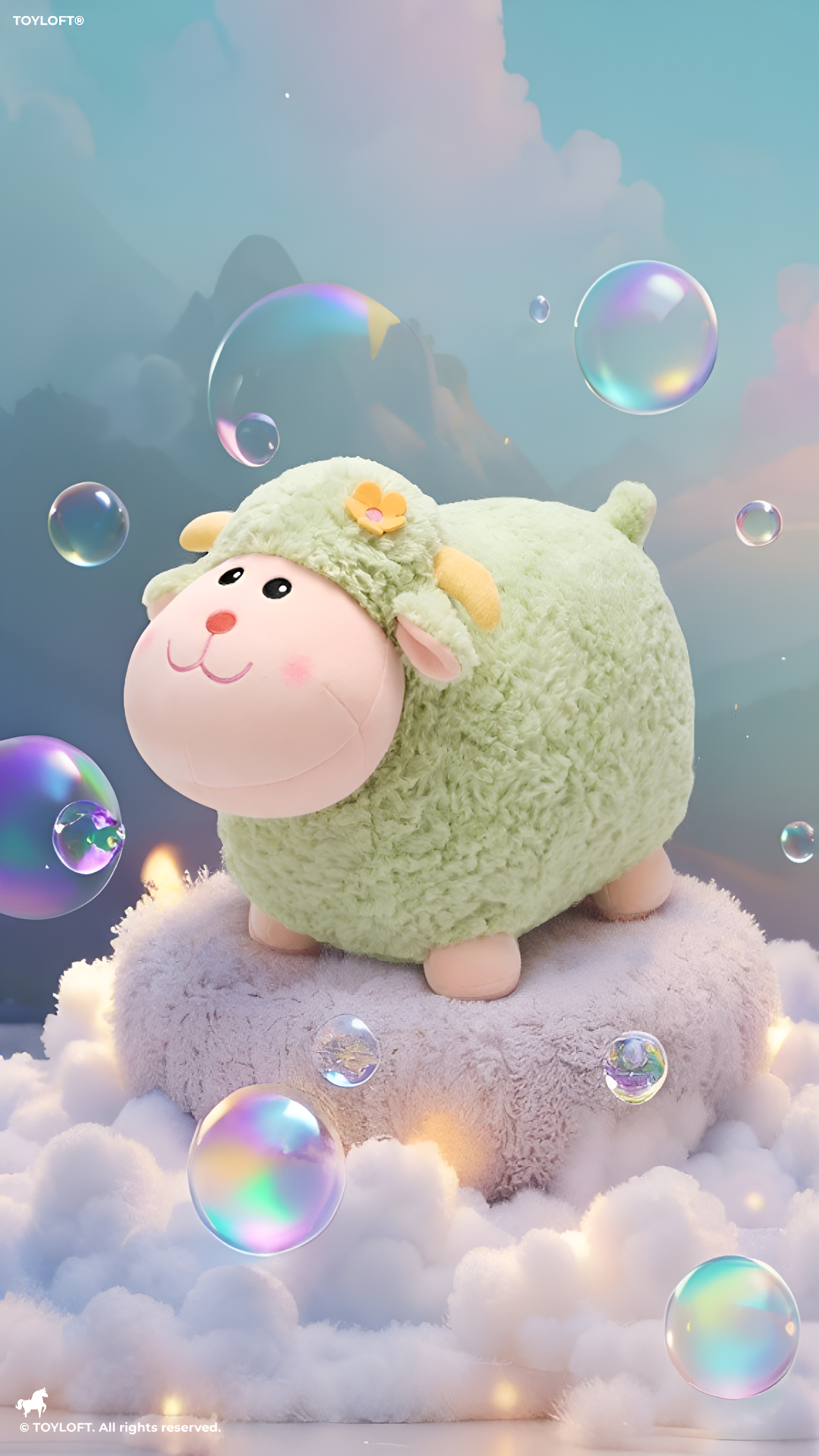 Sheep Plush Toy – 10-Inch Cute Green Fluffy Lamb Soft Stuffed Animal with Flower Accent, Kawaii Lamb Pillow Plushie Gift for Kids and Toddlers ST11470