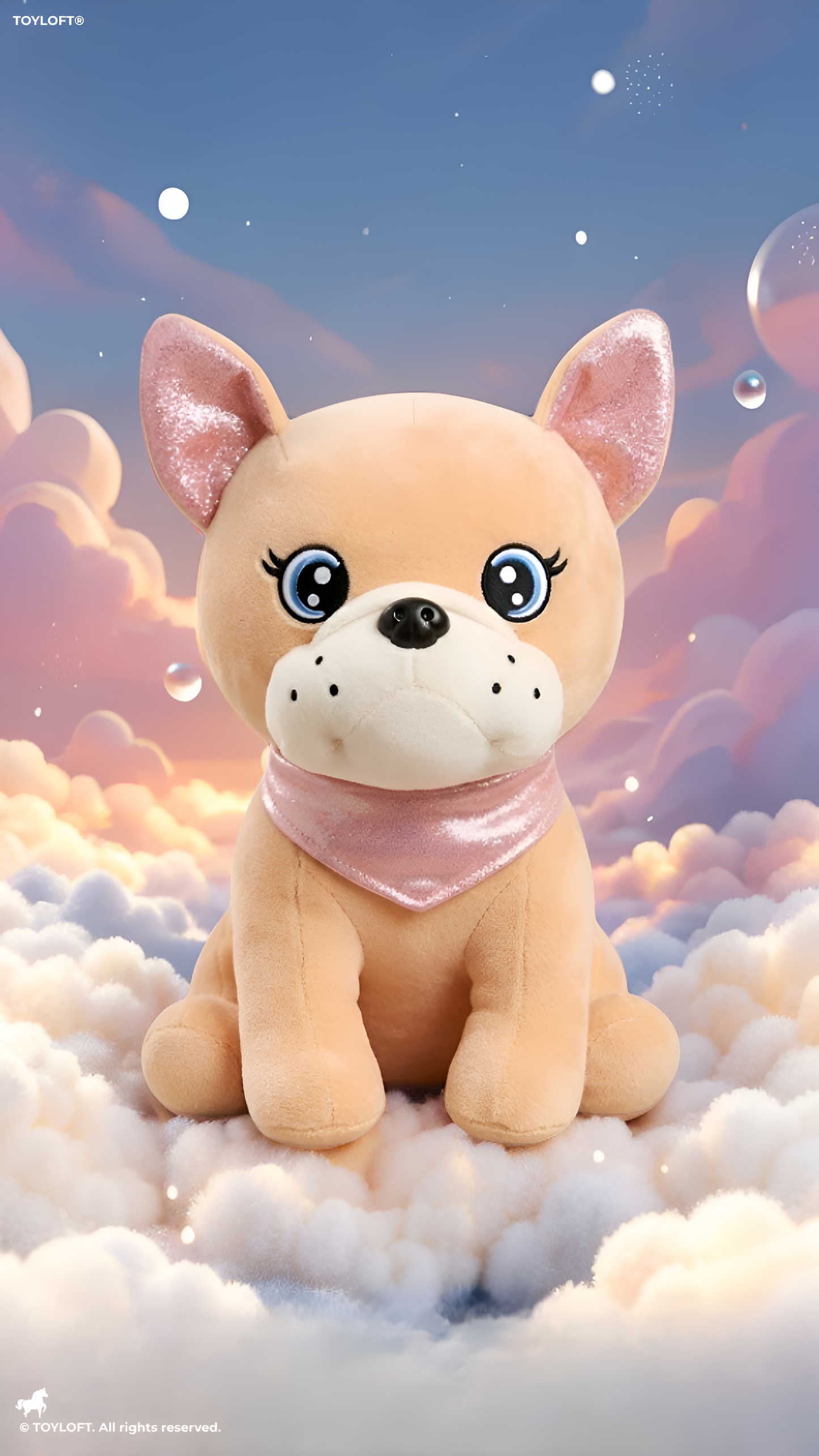 Adorable Beige Bulldog Soft Plushie – 8 Inch Stuffed Puppy Dog Toy with Decorative Neck Bandana, Cute Room Decor and Gift ST16395