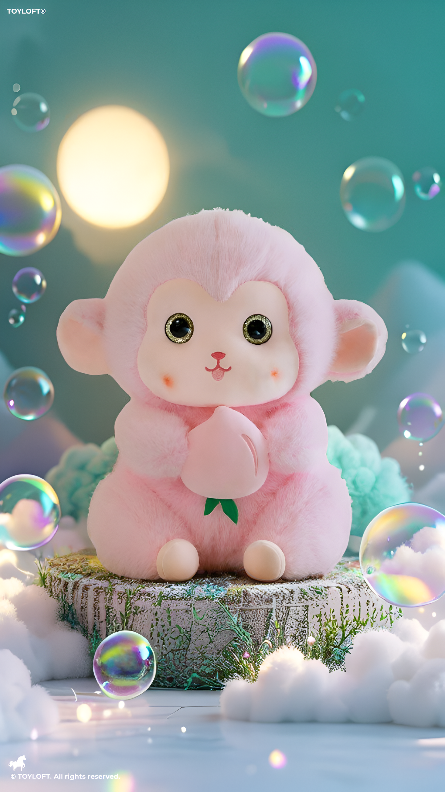 Pink Cute Monkey Plush Toy with Pink Peach, 10-Inch Soft Stuffed Animal Monkey Doll, Kawaii Nursery Decor and Birthday Gift for Kids, Girls and Boys ST14143