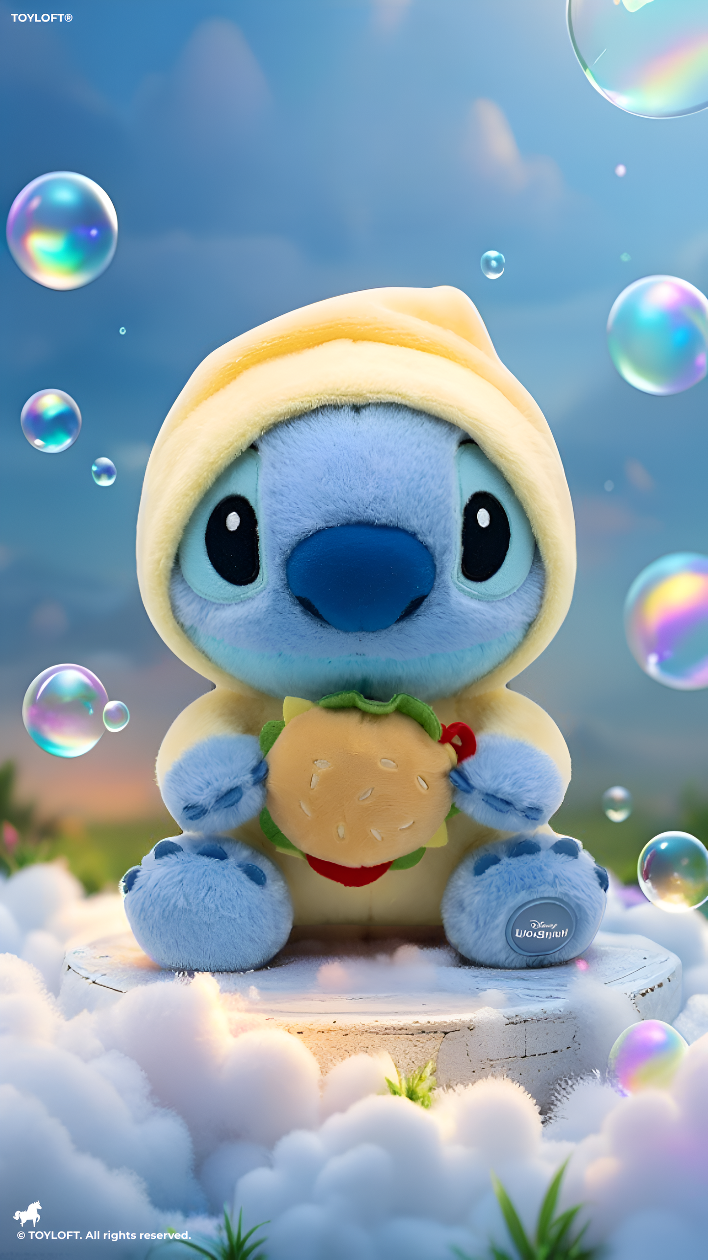 Disney Stitch Plush in Yellow Hoodie with Cheeseburger – 8-Inch Cuddly Alien Soft Toy – Kawaii Lilo & Stitch Collectible Stuffed Animal ST16393