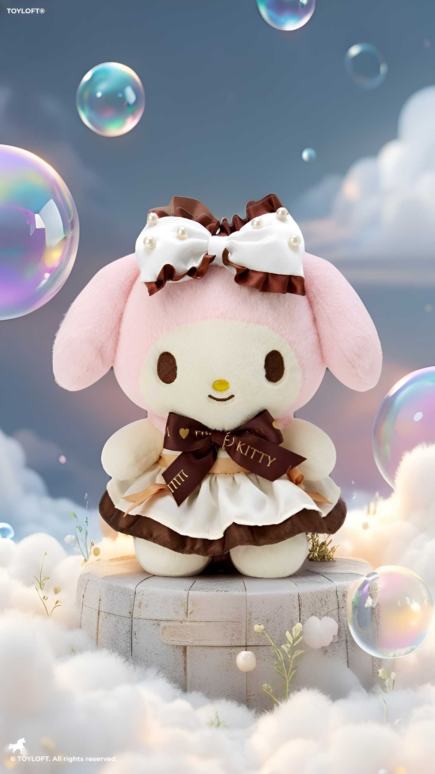 Sanrio My Melody 8-Inch Plush Doll – Chocolate Cafe Maid Edition with Pearl Bow & Ruffle Dress ST16351