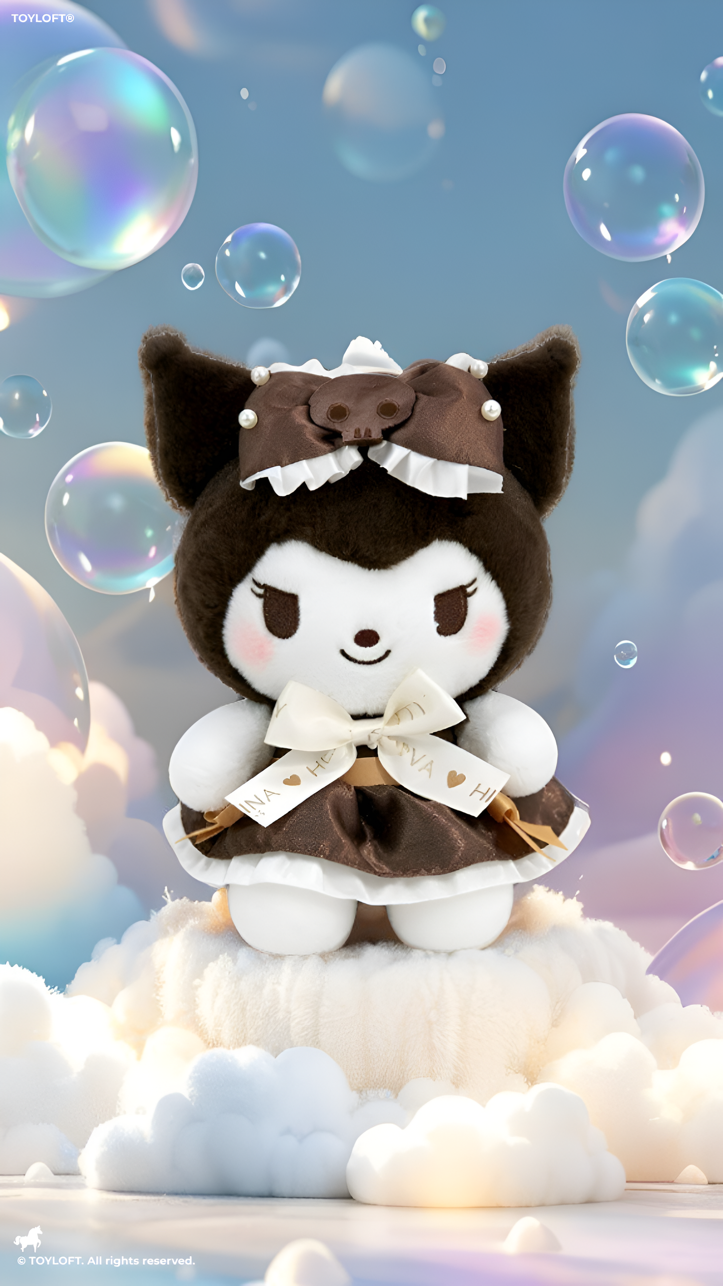 Kuromi Chocolate Lolita Plush – 8-Inch Sanrio-Inspired Kawaii Brown Dress Stuffed Animal with Skull Ribbon & Pearl Accents ST16351