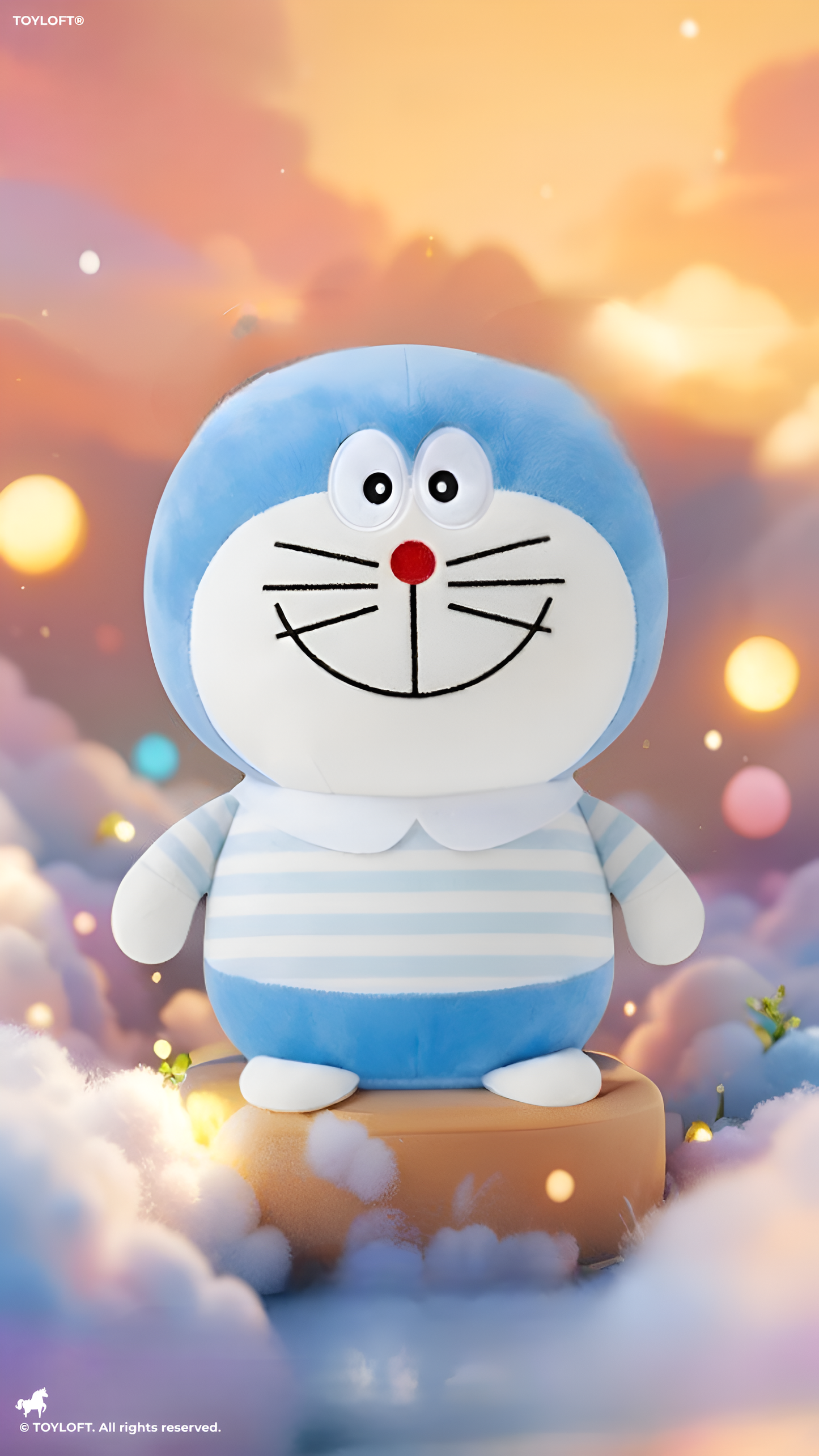 Doraemon Premium Plush Toy – Soft Stuffed Animal with Striped Shirt, Perfect Gift for Kids and Anime Fans (Blue/White) ST9546