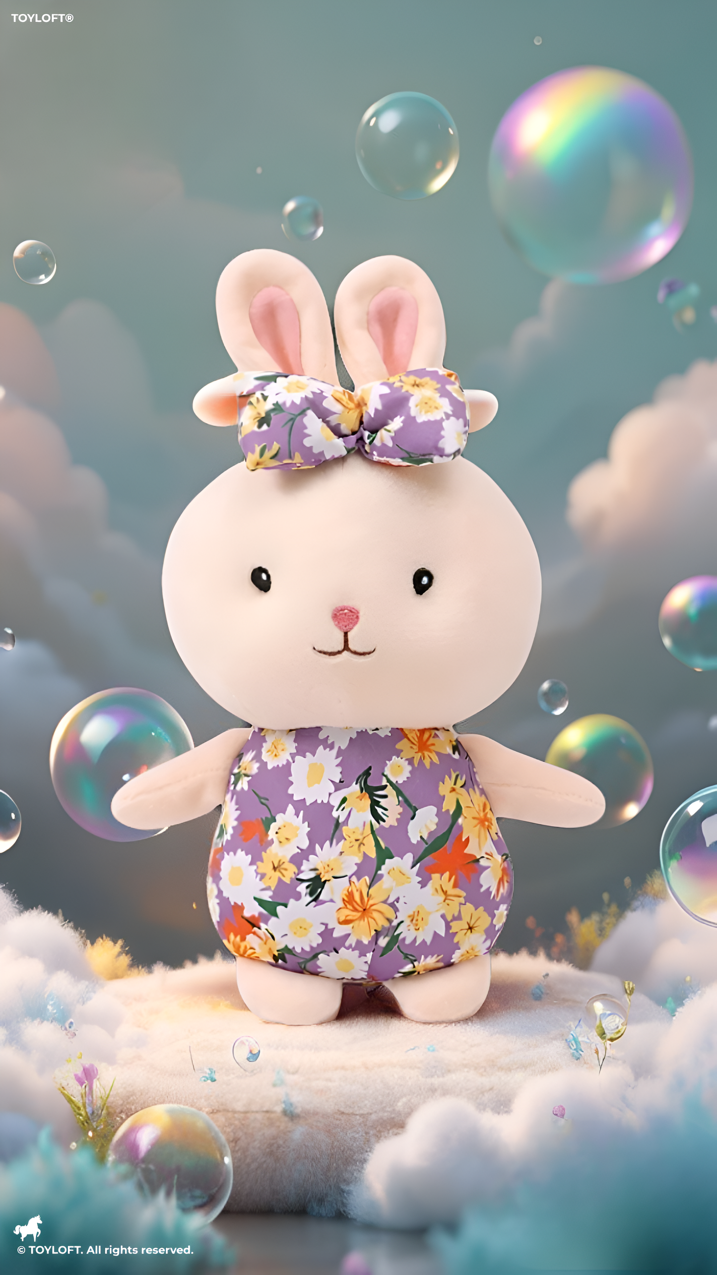 Bunny Soft Toy with Floral Print Romper and Bow – 7-Inch Cute Plush Adorable Stuffed Rabbit Toy for Kids ST11129