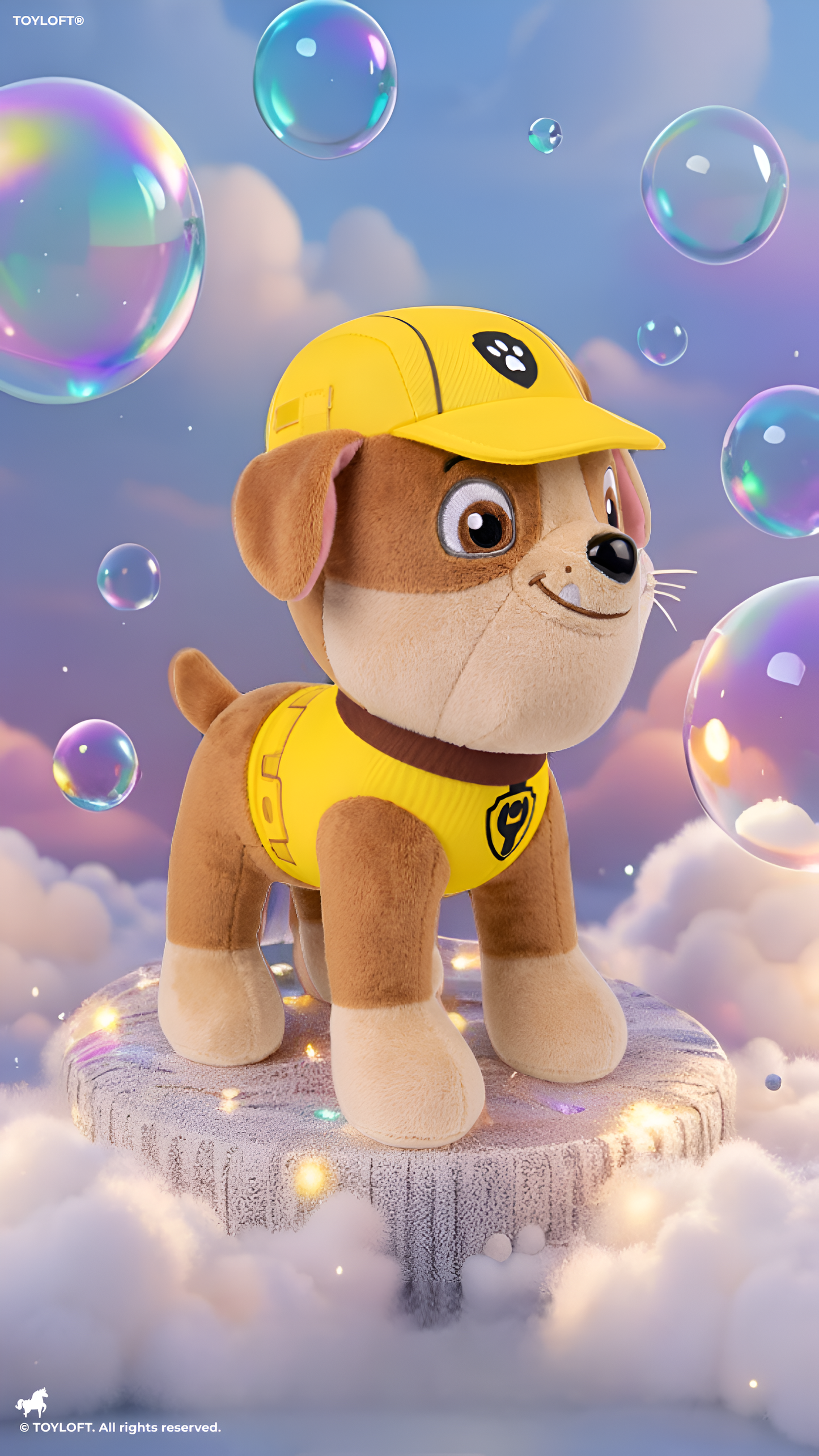 PAW Patrol Rubble Stuffed Animal – Official 8 Inch Soft Plush Construction Dog with Signature Yellow Uniform and Hat – Collectible Toddler Toy ST16651