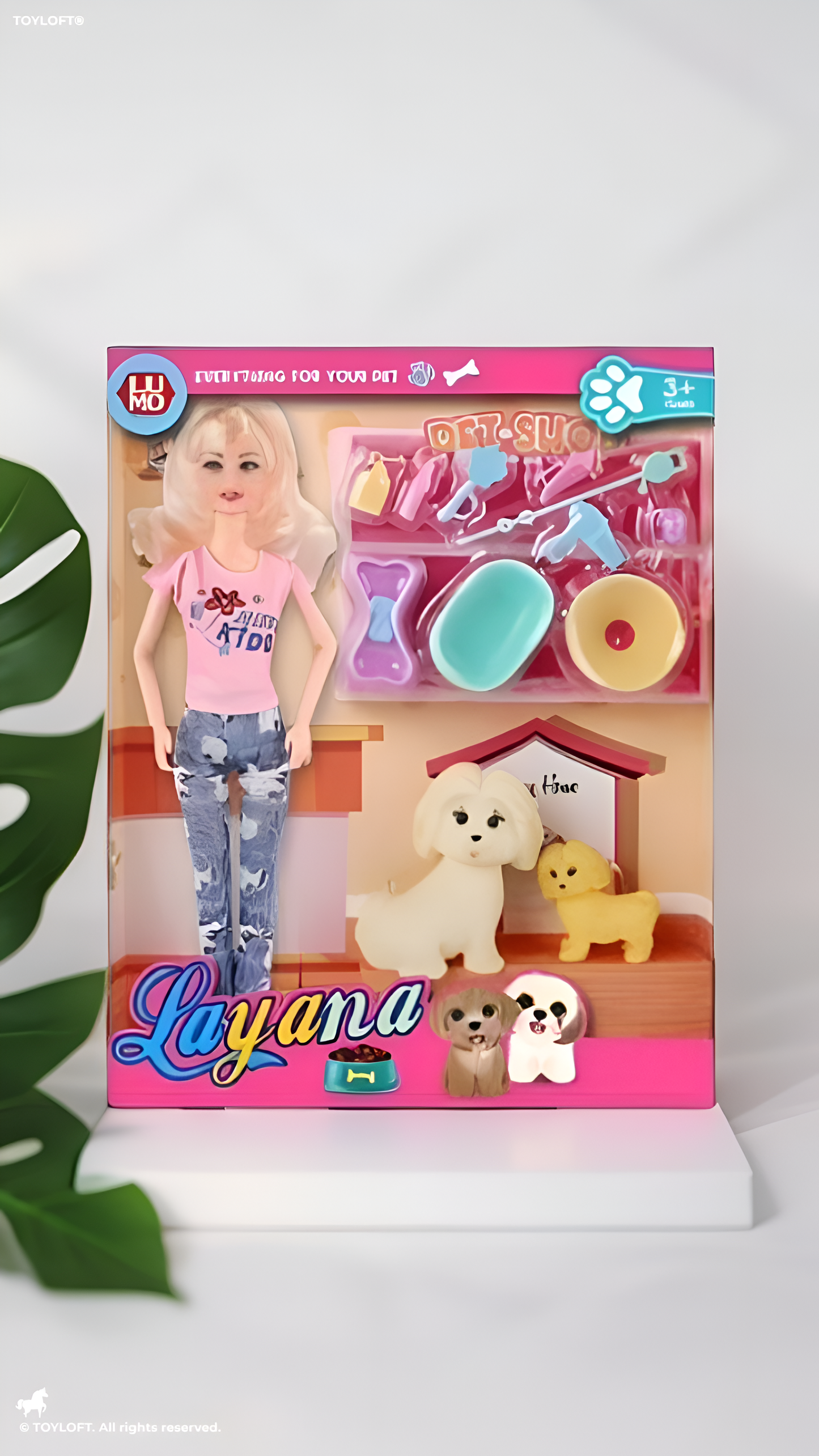 Doll with Pet Shop Grooming Set for Girls Fashion Doll with Golden Hair, 2 Toy Dogs, and 11 Bathing & Feeding Accessories Pretend Play Toys Set for Kids Ages 3+ LMI12737
