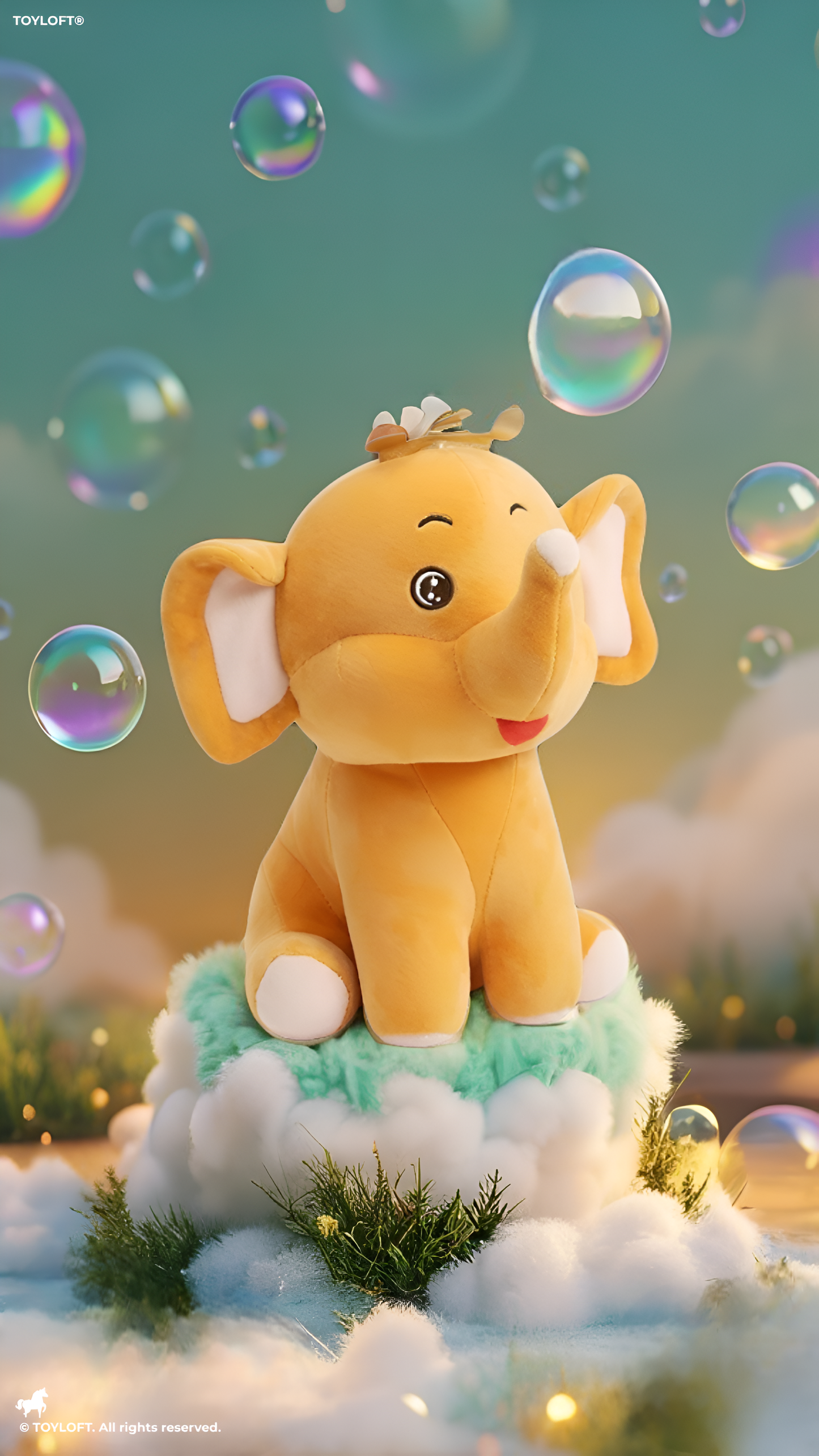 Crown Elephant Plush Toy - Soft Yellow Elephant Stuffed Animal with Golden Crown, Big Ears, and Upturned Trunk, Kawaii Plushie Doll for Kids ST11471